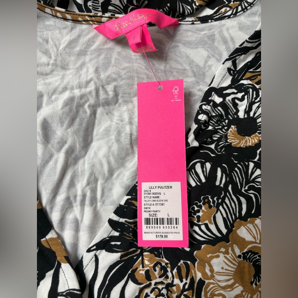 NWT Lilly Pulitzer Talley long sleeved dress Onyx Peony Party Large - Picture 3 of 6